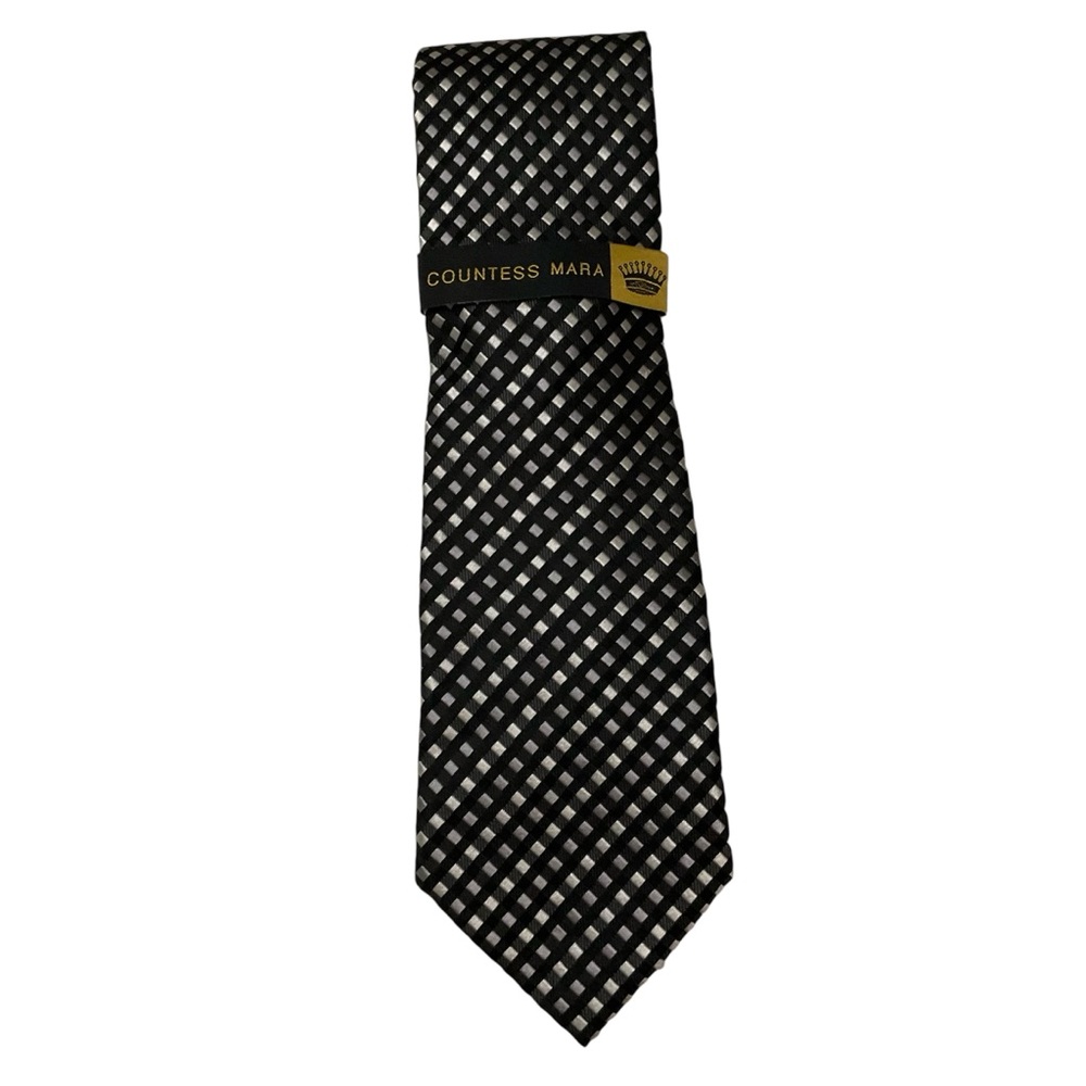 COUNTESS MARA Terni Natte Tie 100% Silk Handmade Black Silver Diamonds Mens New